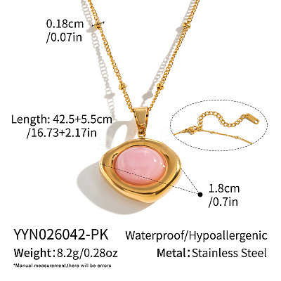 Dyed Natural Pink Quartz 304 Stainless Steel Geometric Pendant Necklaces for Women KV8466-2-1