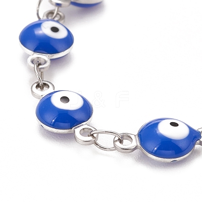 Enamel Oval with Evil Eye Link Chains Bracelet BJEW-P271-04P-04-1