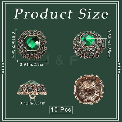10Pcs 1-Hole Alloy Rhinestone Shank Button BUTT-GF0003-54-1