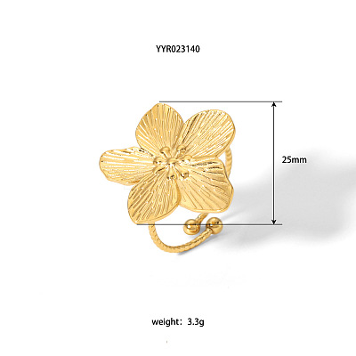 304 Stainless Steel Flower Cuff Rings for Women VX4751-3-1