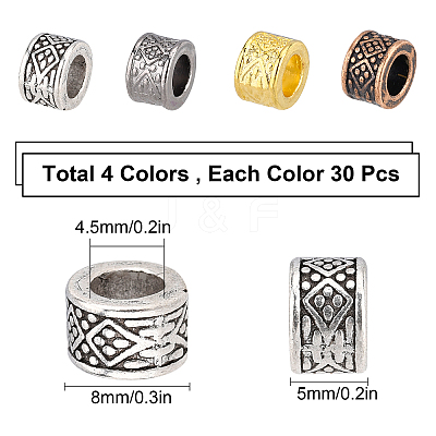 120Pcs 4 Colors Tibetan Style Alloy European Beads FIND-SC0002-22-1