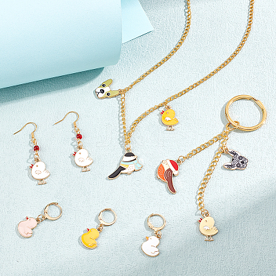 12Pcs 6 Style Alloy Enamel Chick Charms Locking Stitch Makers HJEW-PH01591-1