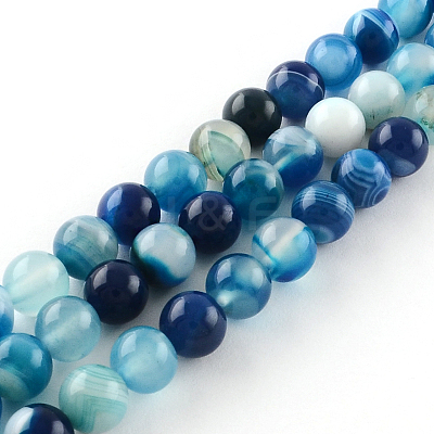 Dyed Natural Striped Agate/Banded Agate Round Bead Strands X-G-R342-4mm-05-1