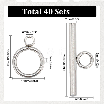 40Pcs 304 Stainless Steel Ring Toggle Clasps STAS-SC0007-42B-1