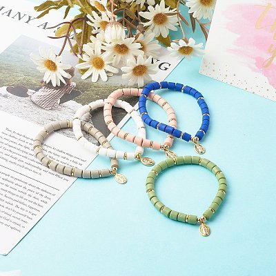 Handmade Polymer Clay Beads Stretch Bracelets BJEW-JB06551-1