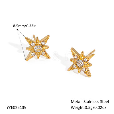 Vintage 304 Stainless Steel Crystal Rhinestone Eight-Pointed Star Stud Earrings for Women RA4513-2-1