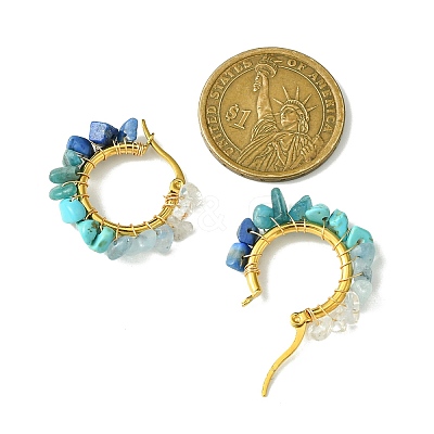 Natural Mixed Stone Chips Hoop Earrings EJEW-JE06022-01-1