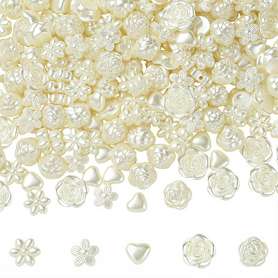 500Pcs 5 Styles ABS Imitation Pearl Beads OACR-PA0001-02-1