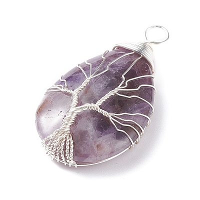 Natural Amethyst & Natural Tiger Eye & Natural Green Fluorite & Natural Rose Quartz & Natural Quartz Crystal Pendants PALLOY-JF01307-1