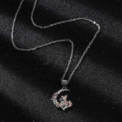 Brass Moon Fox Pendant Cable Chain Necklaces for Women NJEW-C067-02P-1