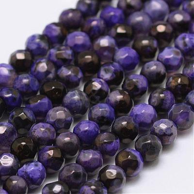 Faceted Natural Fire Crackle Agate Beads Strands G-F447-4mm-A11-1