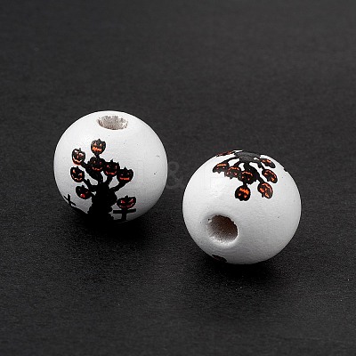 Halloween Printed Natural Wood European Beads WOOD-C014-01C-1
