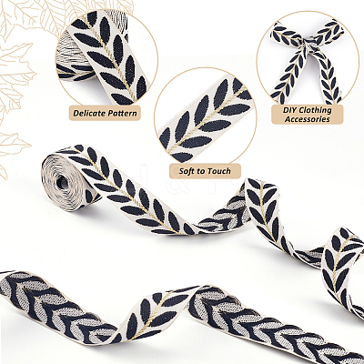 3Skeins Polyester Leaf Jacquard Ribbons SRIB-CY0001-20C-1