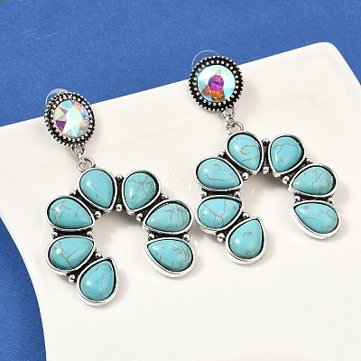 Alloy Synthetic Turquoise Dangle Stud Earrings EJEW-U053-09B-AS-1