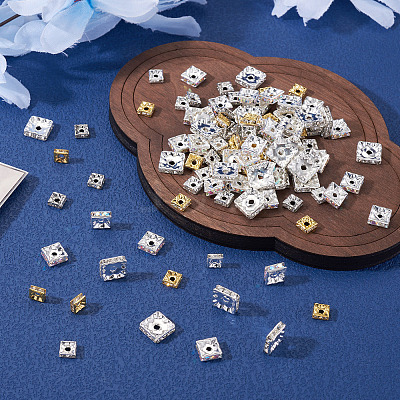 200Pcs 5 Styles Brass Rhinestone Spacer Beads KK-TA0003-39-1