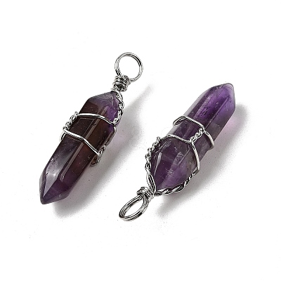 Natural Amethyst Double Terminated Pointed Pendants G-J062-02P-1