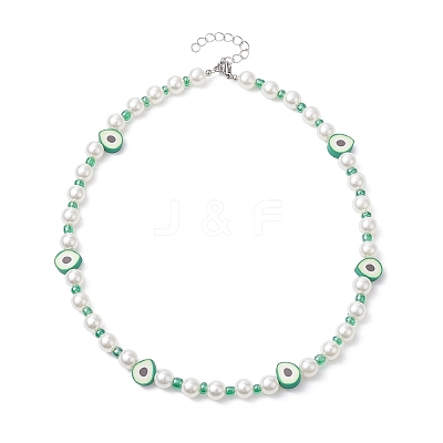 Fruit Polymer Clay & Glass Seed & Acrylic Pearl Beaded Necklace NJEW-JN04582-02-1