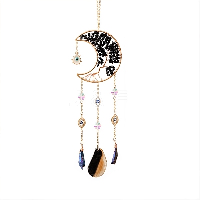 Moon and Devil Eye Wire Wrapped Hanging Ornaments PW-WGAF98E-01-1