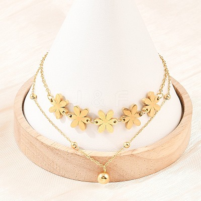 Flower 304 Stainless Steel Satellite Chains Double Layers Anklets BJEW-H643-05G-1