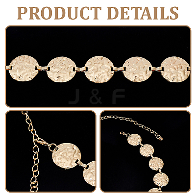 1Pc Alloy Textured Coin Link Chain Body Waist Chains for Women AJEW-GF0013-43-1