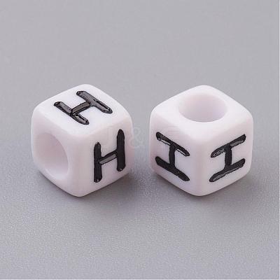 6MM White Letter Acrylic Cube Beads X-PL37C9308-H-1
