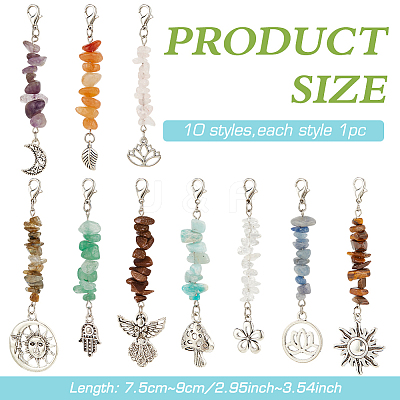 10Pcs 10 Styles Natural Gemstone Chips Pendant Decoration HJEW-MA00001-1