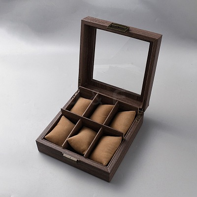 6-Slot Retro Density Board & PU Leather Watches Displays Cases with Visible Windows ODIS-WH0078-28A-1