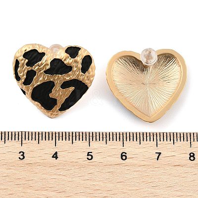 Leopard Print Brass Enamel Stud Earrings for Women EJEW-U055-15C-G-1