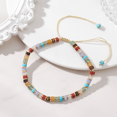 Natural & Synthetic Mixed Gemstone Disc Beads Braided Bead Bracelets for Women Men BJEW-JB13333-1