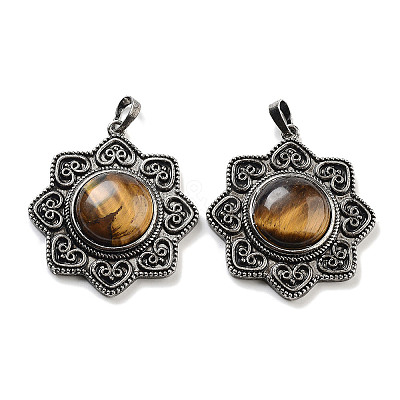 Natural Tiger Eye & Brass Pendants G-K338-09AS-06-1