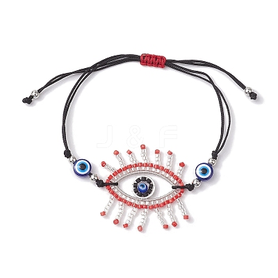 Horse Eye Glass Seed Beaded Link Bracelet Sets BJEW-MZ00074-01-1