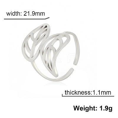 Hollow Out Leaf 201 Stainless Steel Adjustable Cuff Rings FS-WG4978C-01-1