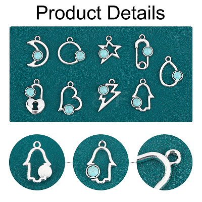 54Pcs 9 Style Alloy Resin Pendants FIND-PH0006-15-1