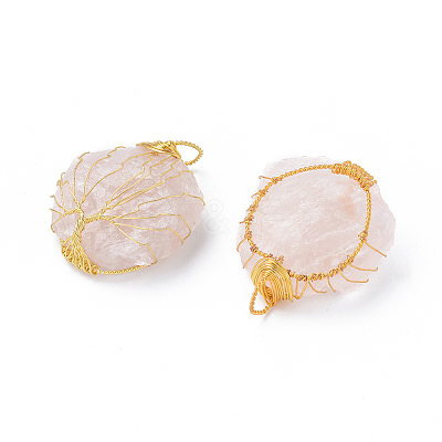 Natural Rose Quartz Pendants G-E564-02A-G-1