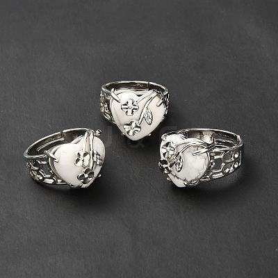 Natural Howlite Adjustable Rings RJEW-P043-03P-10-1
