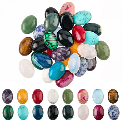32Pcs 16 Styles Natural & Synthetic Mixed Gemstone Cabochons G-SP0001-39-1