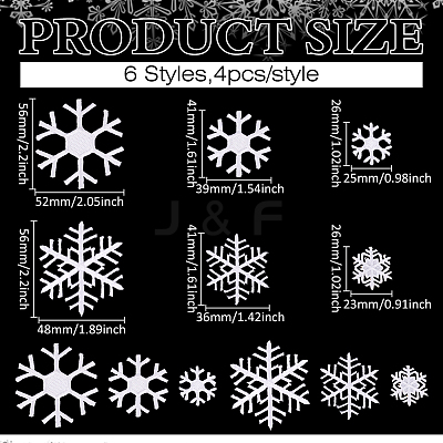 24Pcs 6 Styles Cloth Snowflake Self-adhesion Embroidery Sew on Appliques PATC-MA0001-11-1
