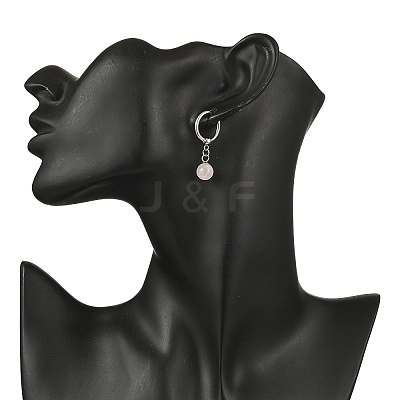 Natuarl Rose Quartz Round Hoop Earrings EJEW-JE06593-02-1