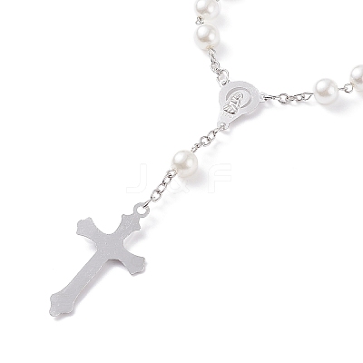 Religious Prayer Imitation Pearl Beaded Rosary Bracelet LS-BJEW-O140-01P-1