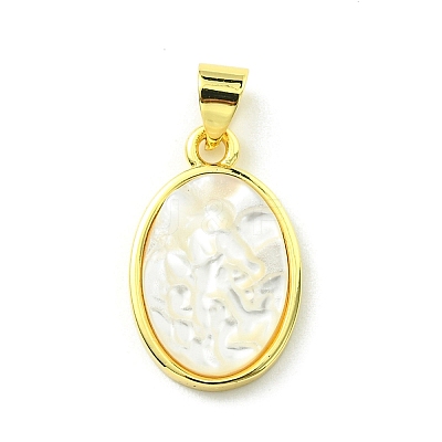 Rack Plating Brass Pave Natural Shell Pendants KK-A204-01A-03G-1