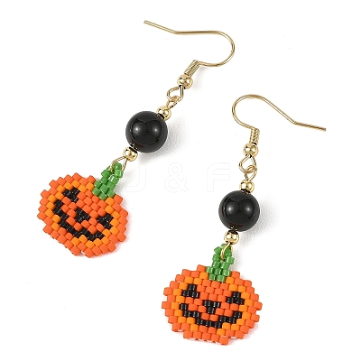 Halloween Glass Seed Beads Woven Dangle Earrings for Women EJEW-MZ00780-1