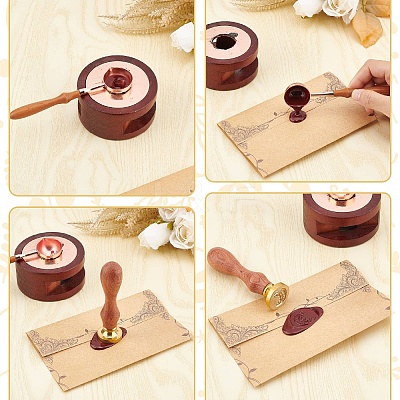 Brass Wax Seal Stamp with Wood Handle AJEW-WH0412-0289-1