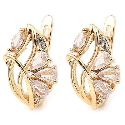 Brass with Cubic Zirconia Hoop Earrings EJEW-D078-43G-1