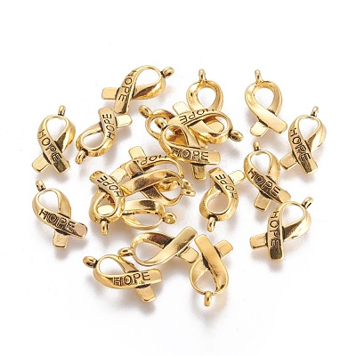 Breast Cancer Awareness Ribbon Carved Word Hope Tibetan Style Alloy Pendants TIBEP-LF5104YKG-AG-FF-1
