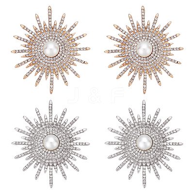 4Pcs 2 Colors Sun Alloy Rhinestone Lapel Pins JEWB-ME0001-14-1