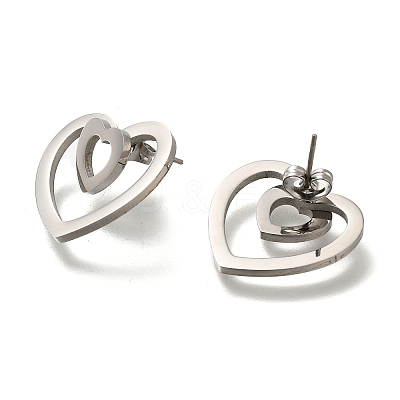304 Stainless Steel Heart Stud Earrings EJEW-C118-03C-1