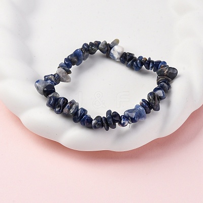 Unisex Chip Natural Sodalite Beaded Stretch Bracelets BJEW-S143-21-1