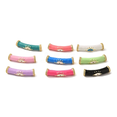 Brass Micro Pave Cubic Zirconia with Enamel Tube Beads KK-R162-037G-1