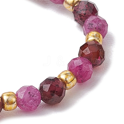 Natural Garnet Beaded Stretch Rings RJEW-JR00867-06-1