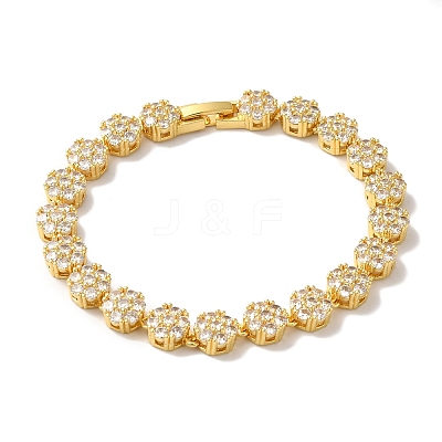 Rack Plating Brass Pave Cubic Zirconia Flower Link Chain Bracelets for Women BJEW-A018-03G-03-1